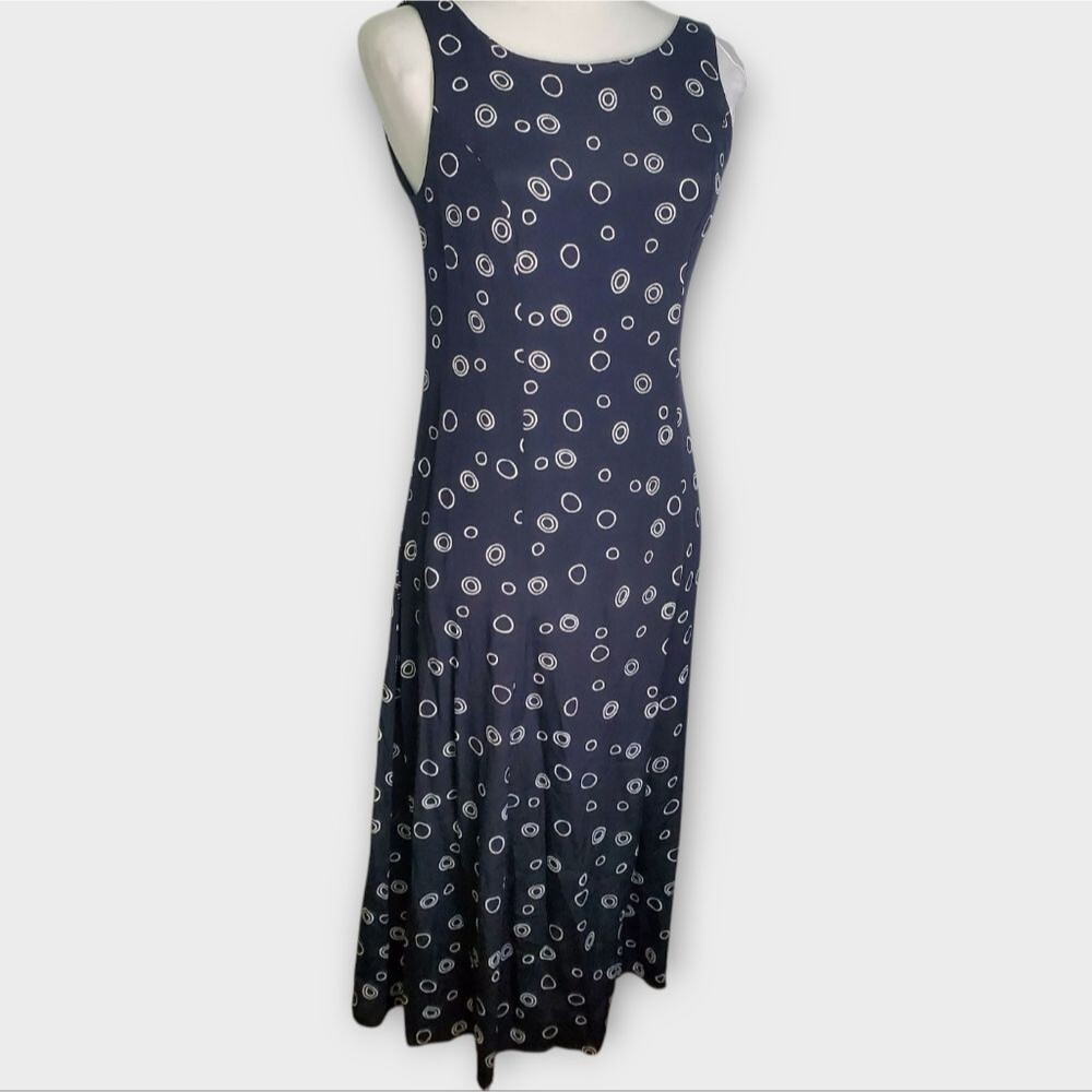 Vintage Molly Malloy Petite Black Circle Print Midi Dress Size 8